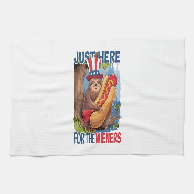 Sloth Hot Dog 4th of July BBQ Geschirrtuch (Horizontal)