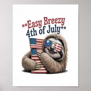 Sloth Hugging Flag 4. Juli Poster