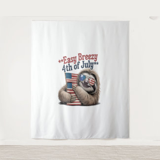 Sloth Hugging Flag 4. Juli Wandteppich