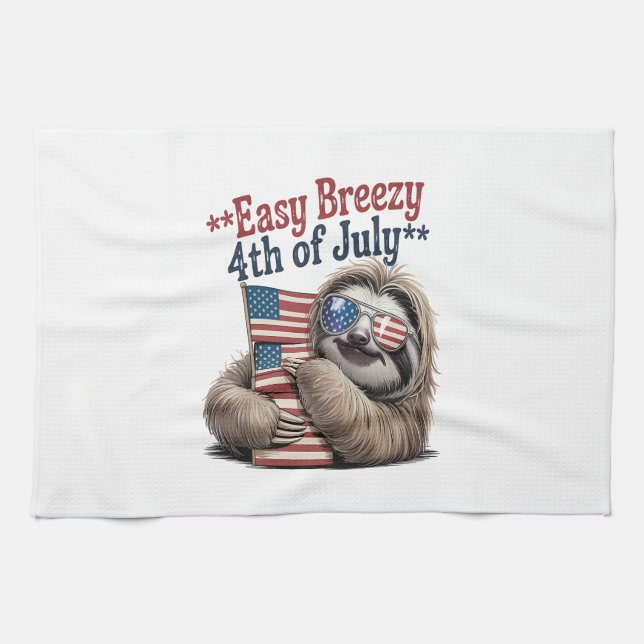 Sloth Hugging Flag 4th of July Geschirrtuch (Horizontal)