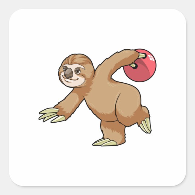 Sloth im Bowling mit Bowlingball Quadratischer Aufkleber (Vorderseite)