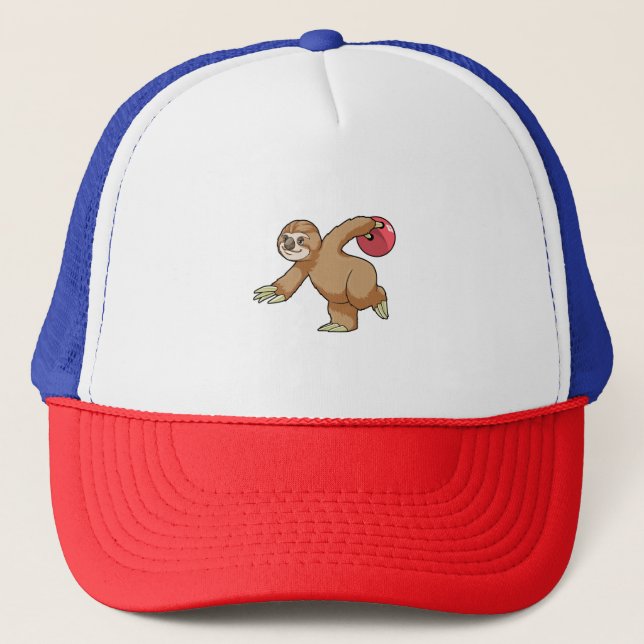 Sloth im Bowling mit Bowlingball Truckerkappe (Vorderseite)