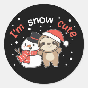 Sloth I'm Snow Niedlich Snowman Snow Pun Classic R Runder Aufkleber