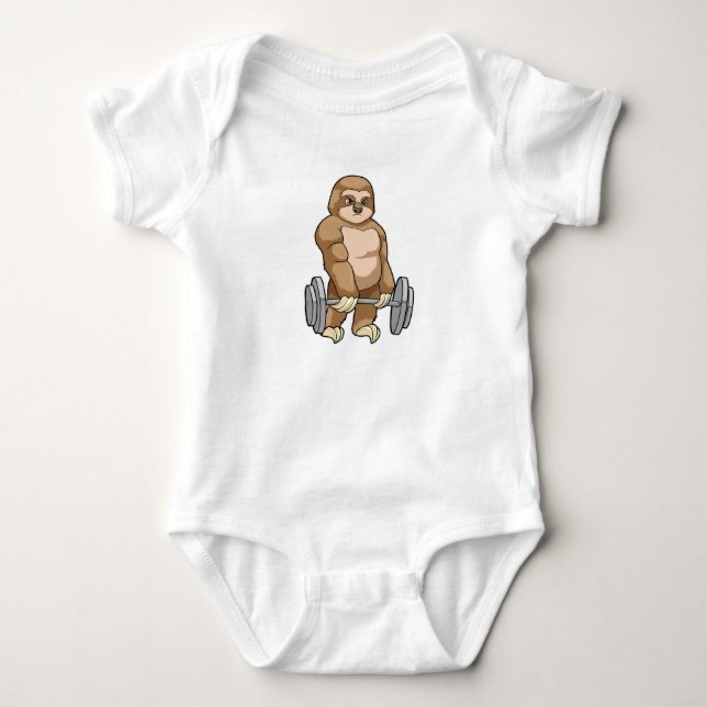 Sloth in Bodybuilding mit Barbell Baby Strampler (Vorderseite)