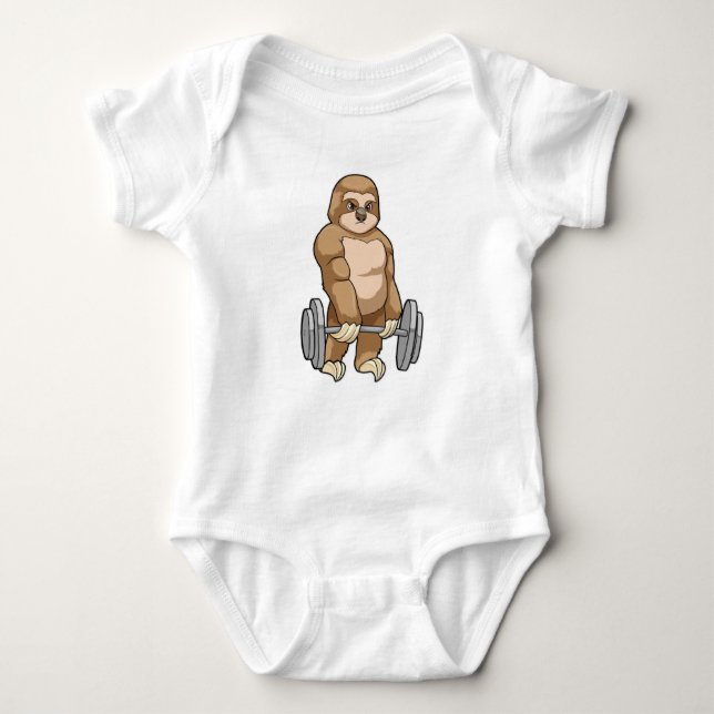 Sloth in Bodybuilding mit Barbell Baby Strampler (Vorderseite)