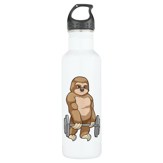 Sloth in Bodybuilding mit Barbell Edelstahlflasche (Vorderseite)