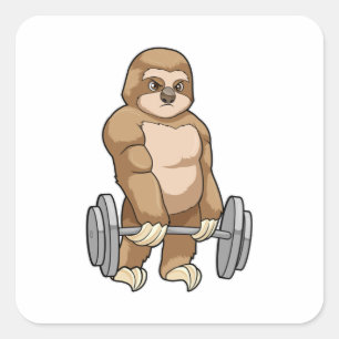 Sloth in Bodybuilding mit Barbell Quadratischer Aufkleber