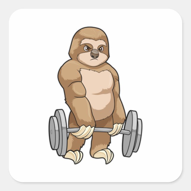 Sloth in Bodybuilding mit Barbell Quadratischer Aufkleber (Vorderseite)