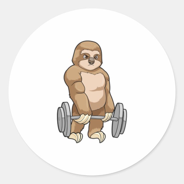 Sloth in Bodybuilding mit Barbell Runder Aufkleber (Vorderseite)