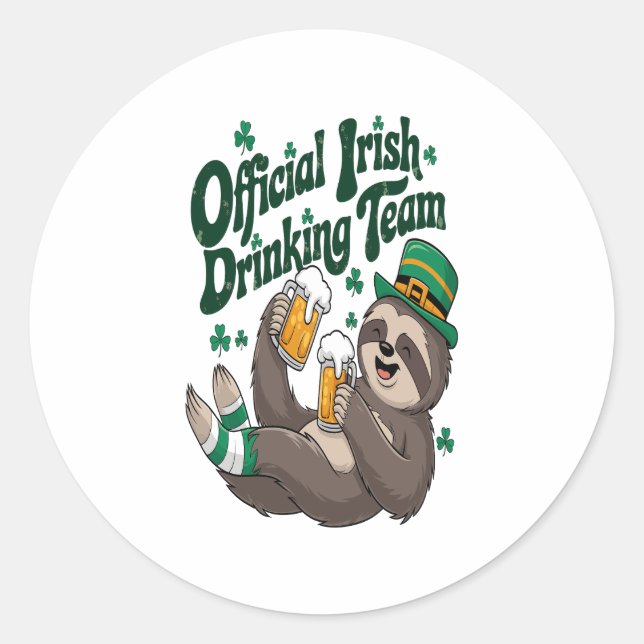 Sloth Irish Drinking St Patrick's Day Runder Aufkleber (Vorderseite)