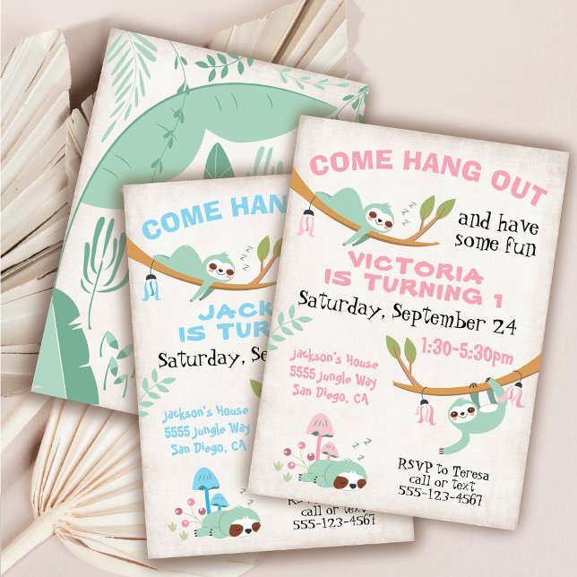 Sloth Jungle Birthday Party Einladung (Von Creator hochgeladen)