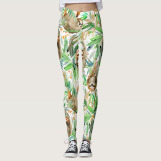 Sloth Jungle Watercolor Leggings