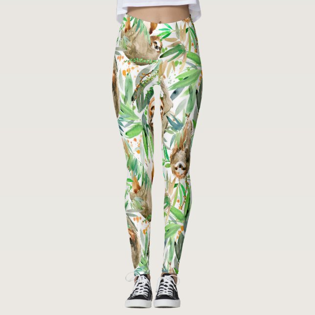Sloth Jungle Watercolor  Leggings (Vorderseite)