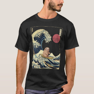 Sloth Kanagawa Japanese Surfing Wave T-Shirt