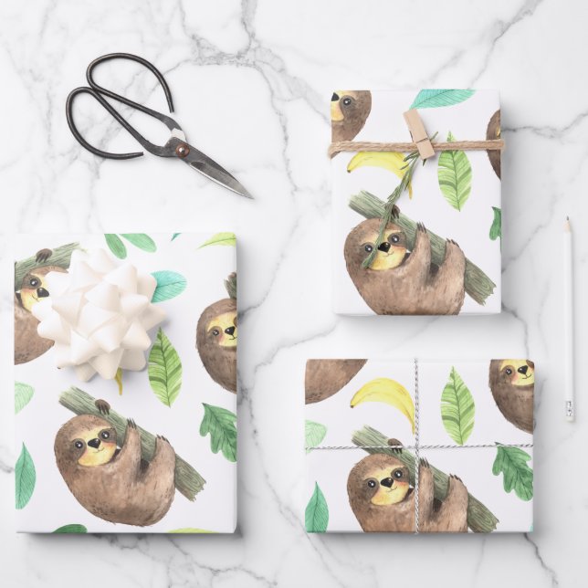 Sloth Kids Wrapping Paper Sheets Geschenkpapier Set (Vorderseite)