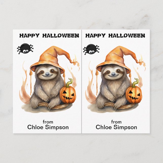 Sloth Kitty Cat School Party Halloween Card Postkarte (Vorderseite)