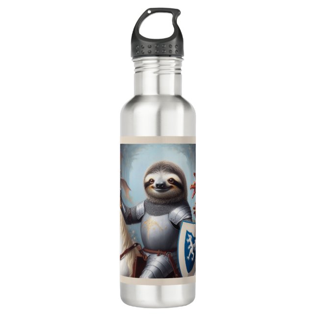 Sloth Knight Fighting Dragons Edelstahlflasche (Vorderseite)
