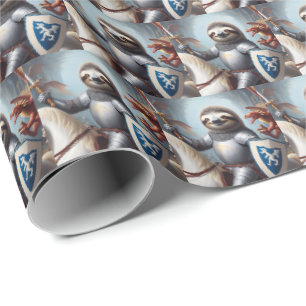 Sloth Knight Fighting Dragons Geschenkpapier