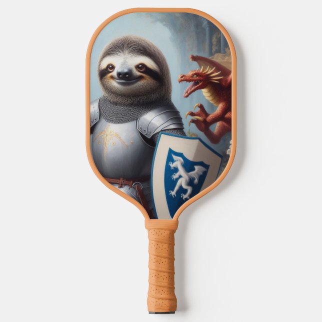 Sloth Knight Fighting Dragons Pickleball Schläger (Vorderseite)