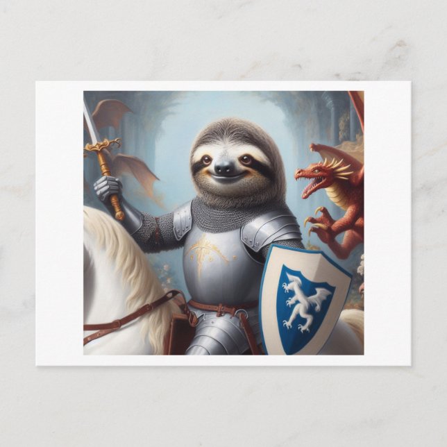 Sloth Knight Fighting Dragons Postkarte (Vorderseite)