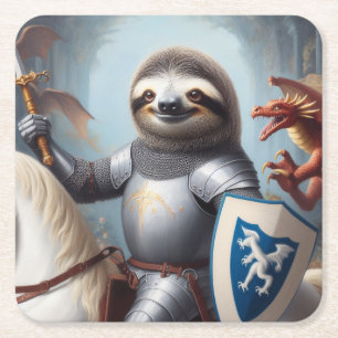 Sloth Knight Fighting Dragons Rechteckiger Pappuntersetzer