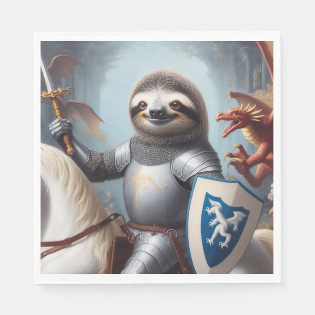 Sloth Knight Fighting Dragons Serviette (Vorderseite)