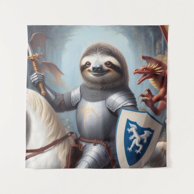 Sloth Knight Fighting Dragons Wandteppich (Vorderseite)