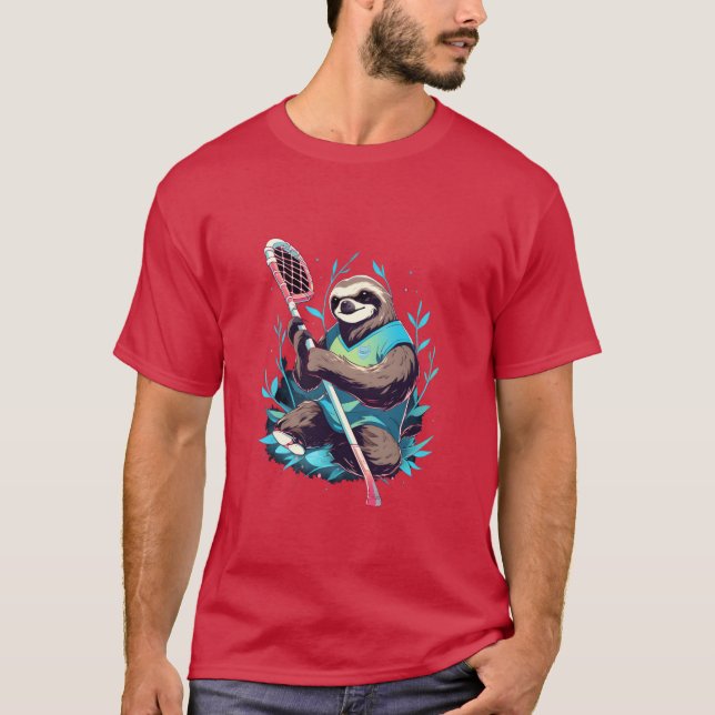 Sloth Lacrosse Player La Stick Sports boy family T-Shirt (Vorderseite)