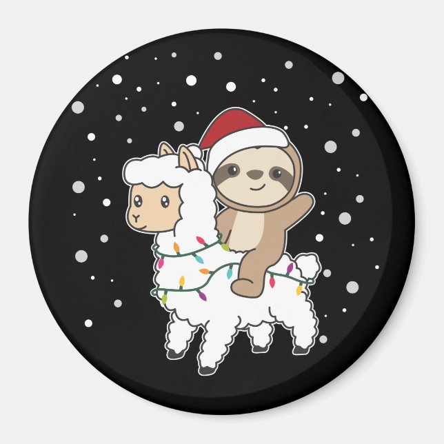 Sloth Lama Christmas Snow Winter Animals Magnet (Vorne)