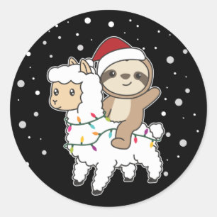 Sloth Lama Weihnachtsschnee Wintertiere Classic R Runder Aufkleber