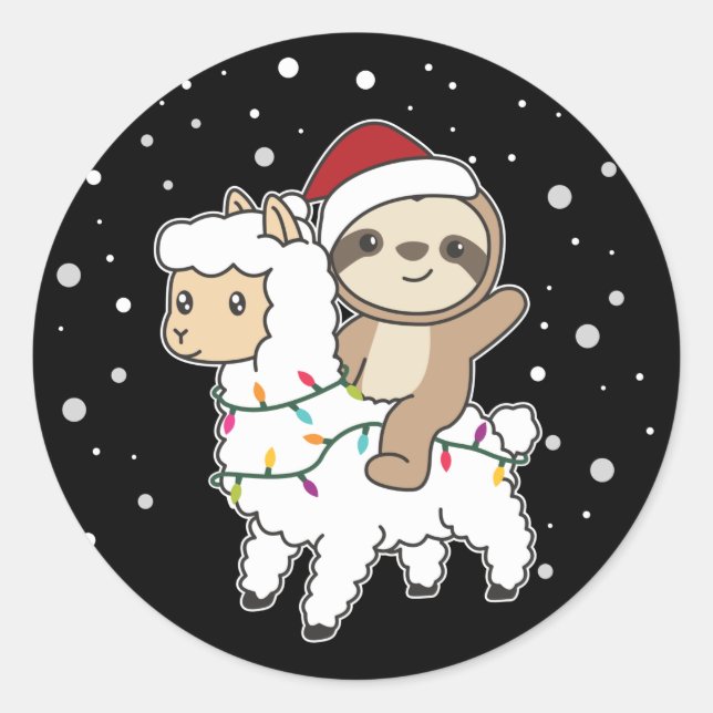Sloth Lama Weihnachtsschnee Wintertiere Classic R Runder Aufkleber (Vorderseite)