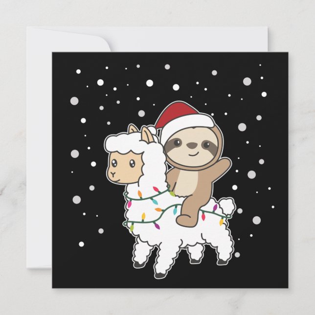 Sloth Lama Weihnachtsschnee Wintertiere Einladung (Vorderseite)