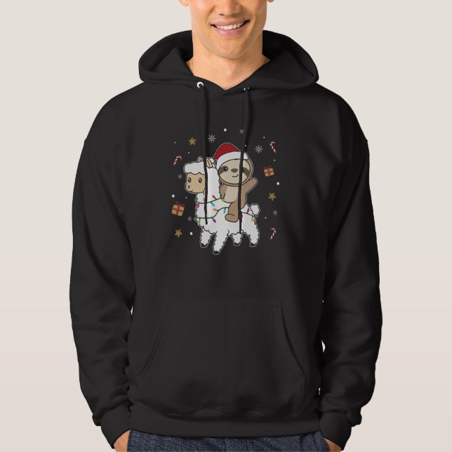 Sloth Lama Weihnachtsschnee Wintertiere Hoodie (Vorderseite)