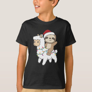 Sloth Lama Weihnachtsschnee Wintertiere T-Shirt