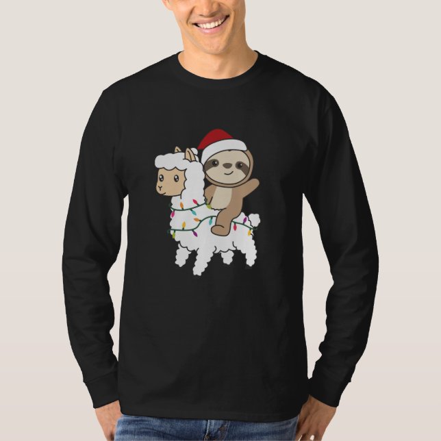 Sloth Lama Weihnachtsschnee Wintertiere T-Shirt (Vorderseite)