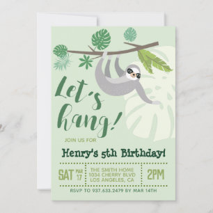 Sloth Let's Hang Birthday Einladung