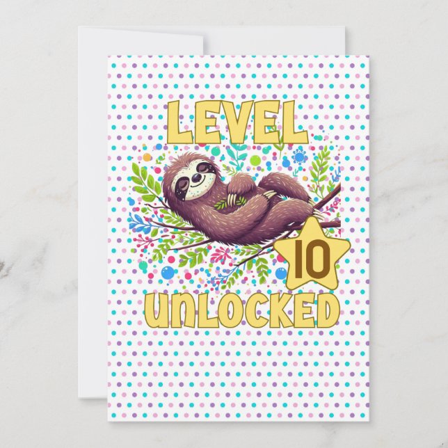 Sloth Level Unlock Birthday Gamer Design Einladung (Vorderseite)