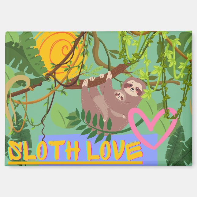 Sloth Liebe, Adorable Sloth in Tree Magnet (Vorderseite)