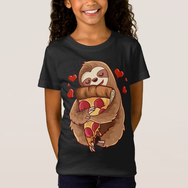 Sloth Lieben umarmten Pepperoni Pizza Slice Funny  T-Shirt (Vorderseite)