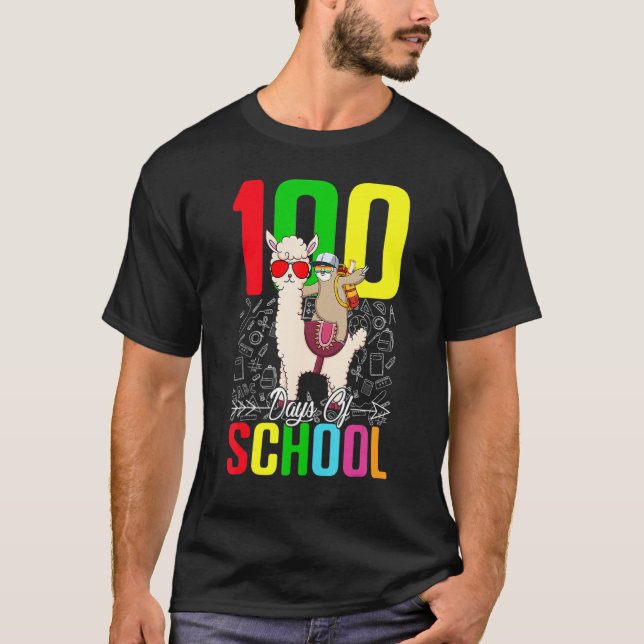 Sloth Llama 100 Day Of School For Teacher Student  T-Shirt (Vorderseite)