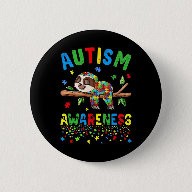 Sloth Lover Autismus Bewusstsein Puzzle Piece Auti Button (Vorderseite)