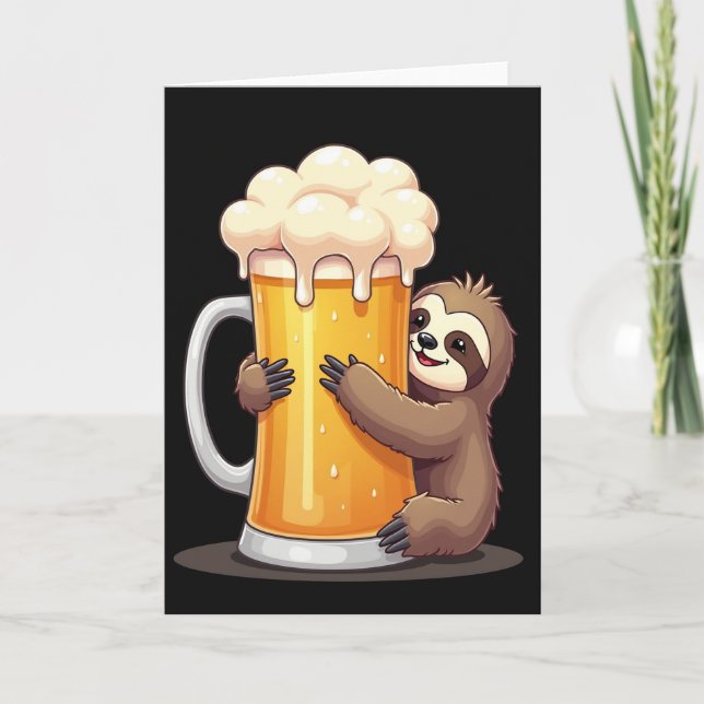 Sloth Loves Beer Funny Card Karte (Vorderseite)
