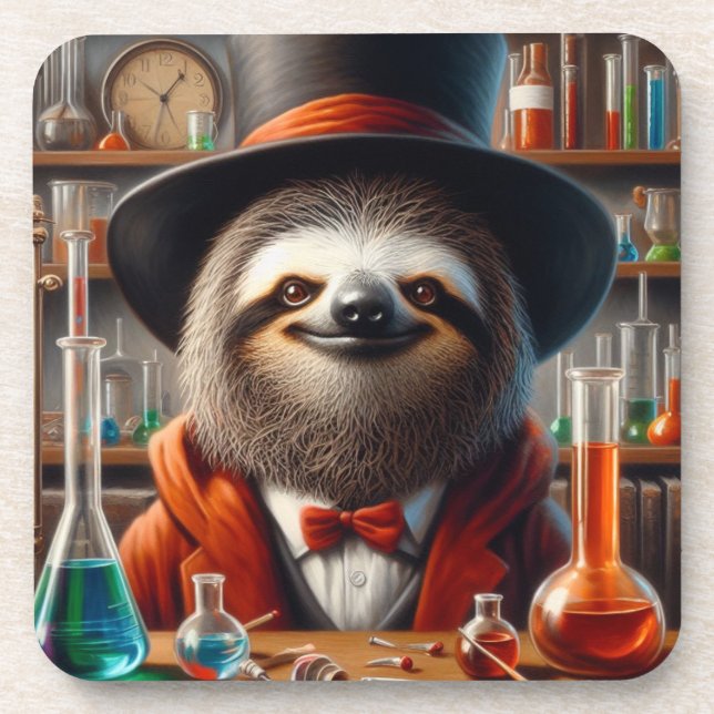 Sloth Mad Scientist Getränkeuntersetzer (Vorderseite)