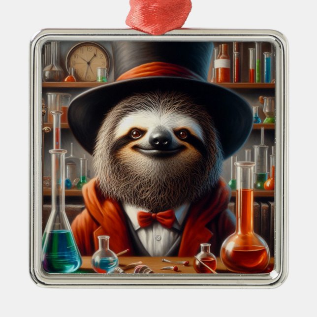 Sloth Mad Scientist Ornament Aus Metall (Vorne)