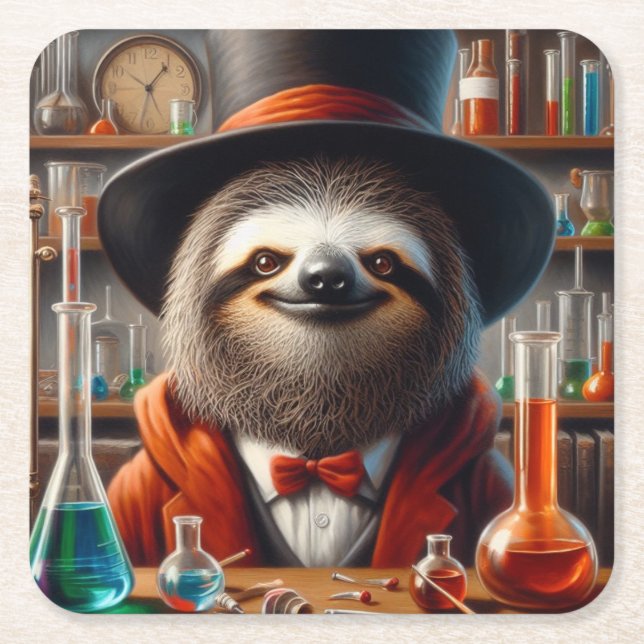 Sloth Mad Scientist Rechteckiger Pappuntersetzer (Vorderseite)