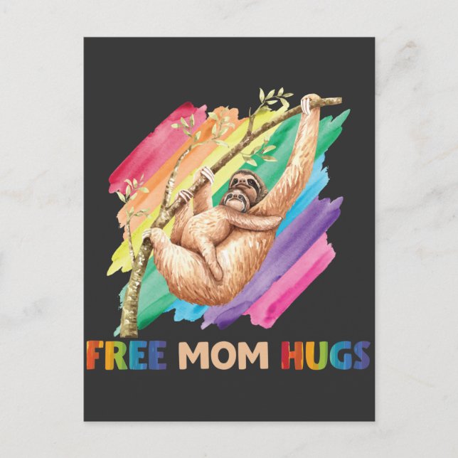 Sloth Mama Hugs Rainbow Niedlich Child and Mother Postkarte (Vorderseite)