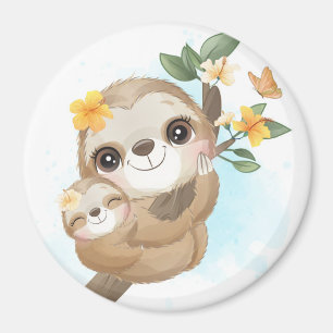 Sloth-Mama mit Baby Magnet