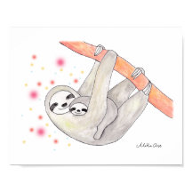 Sloth Mama und Baby Poster Einzigartiges Sloth Kin