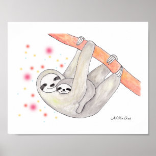 Sloth Mama und Baby Poster Einzigartiges Sloth Kin