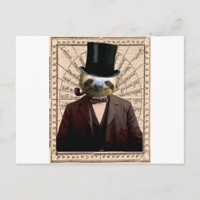 Sloth Man Viktorianisch Steampunk Anthropomorphisc Postkarte (Vorderseite)